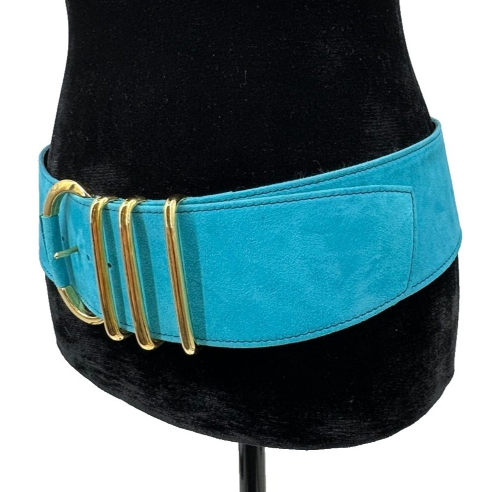 Escada Womens Wide Blue Suede Leather Contoured Waist Belt One Size Italy - Picture 3 of 12